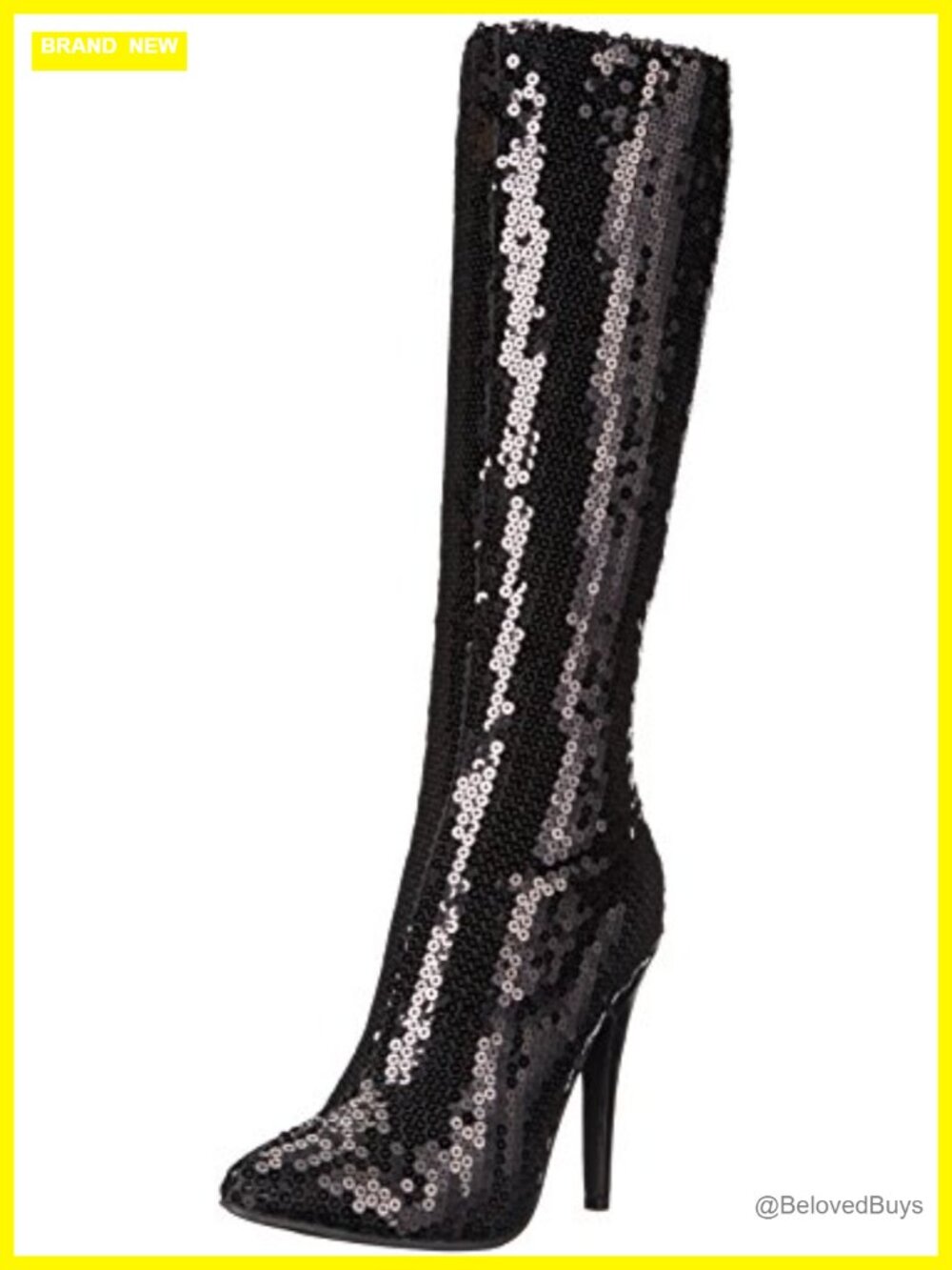 Sequin Knee High Stiletto Heel Pointed Toe Dress Boots